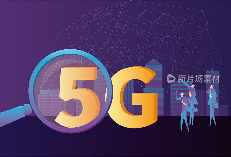 人们用放大镜观察5G网络