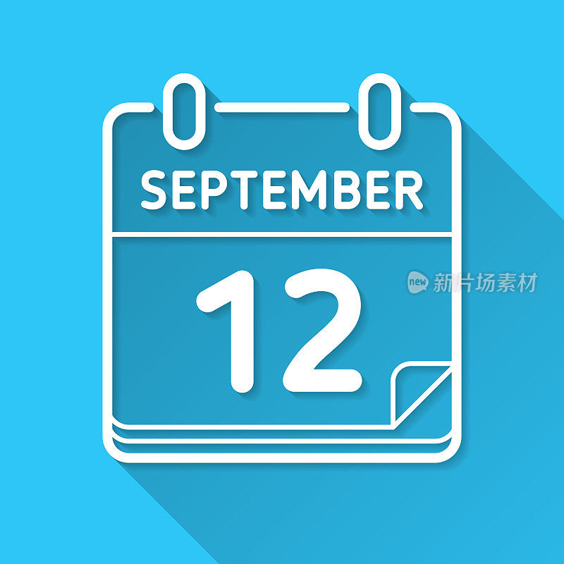9月12日。图标在蓝色背景-平面设计与长阴影