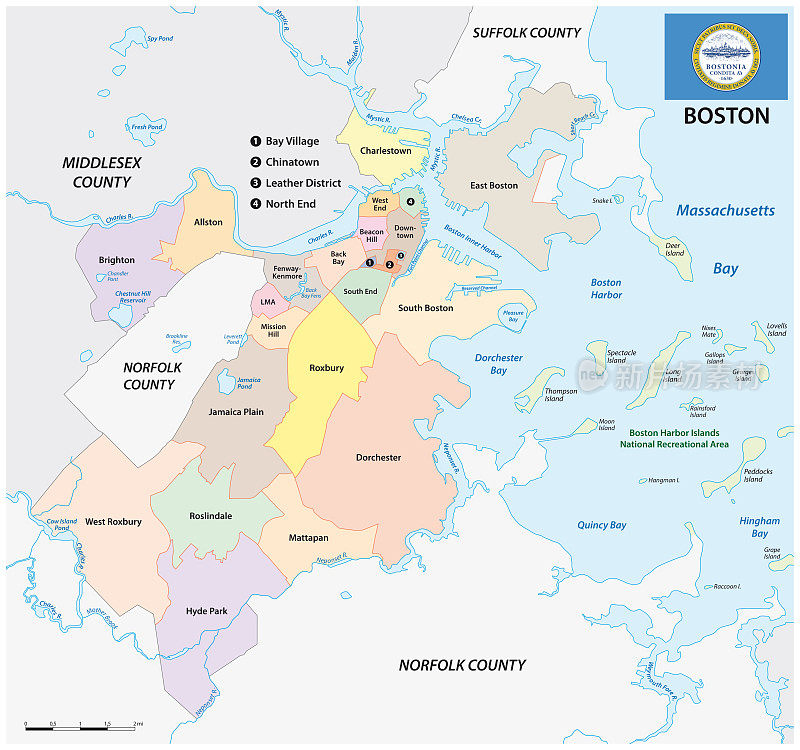 波士顿，马萨诸塞州，美国，社区地图
