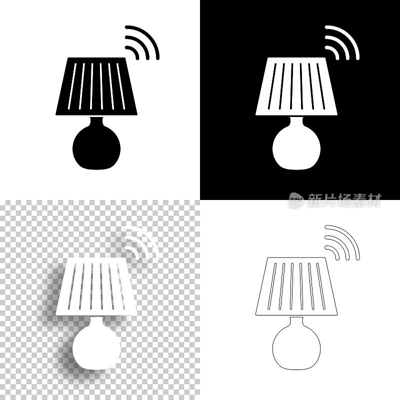 智能灯。图标设计。空白,白色和黑色背景-线图标