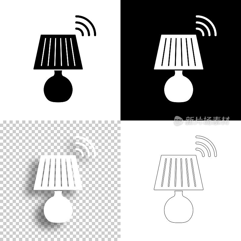 智能灯。图标设计。空白，白色和黑色背景-线图标