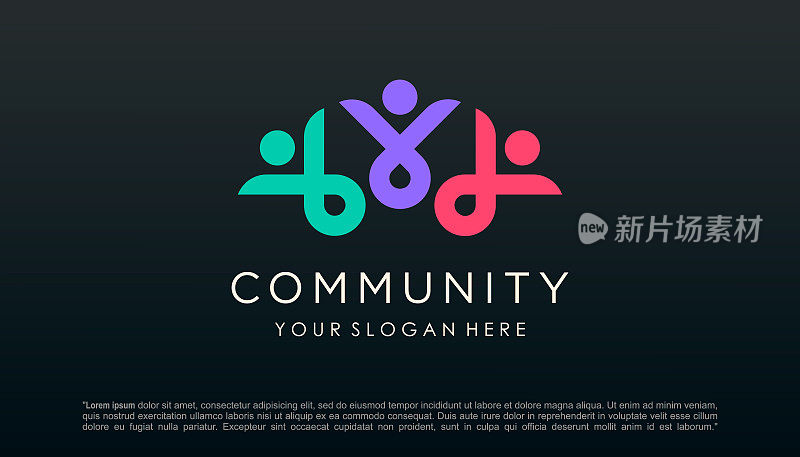 人民社区标志矢量设计。Logo模板可以代表团队的团结和团结