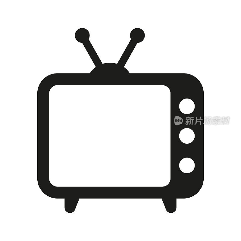 复古电视图标在平面风格，黑白复古电视图标，矢量插图复古电视图标为您设计。