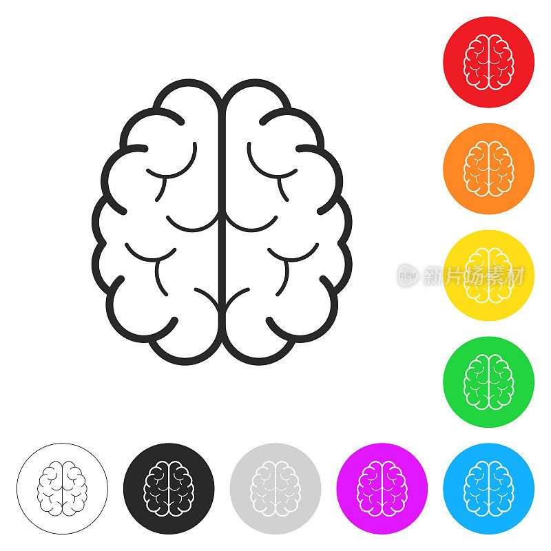 俯视图的大脑。彩色按钮上的图标