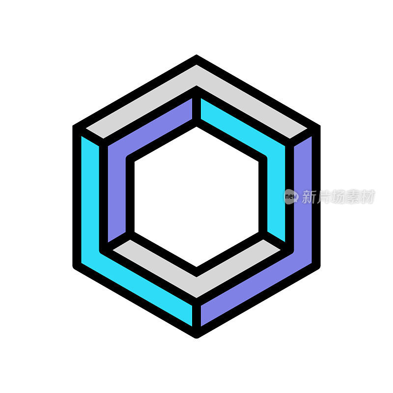 六边形不可能几何形状彩色图标矢量插图