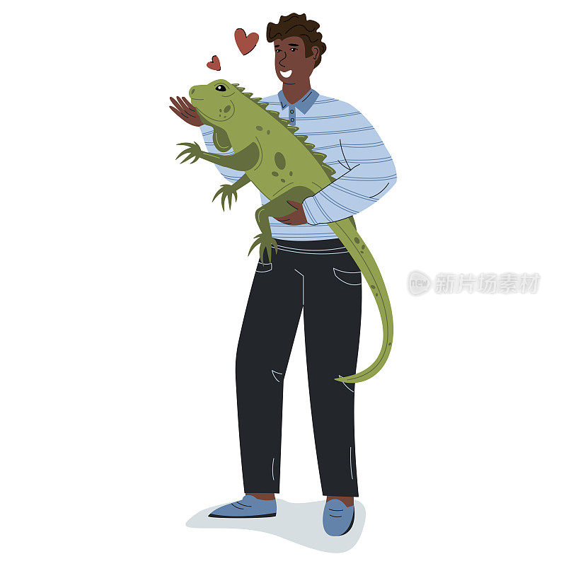 一个男人或男孩抱着一只可爱的大蜥蜴。