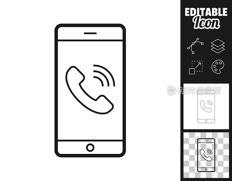 智能手机有来电。图标设计。轻松地编辑