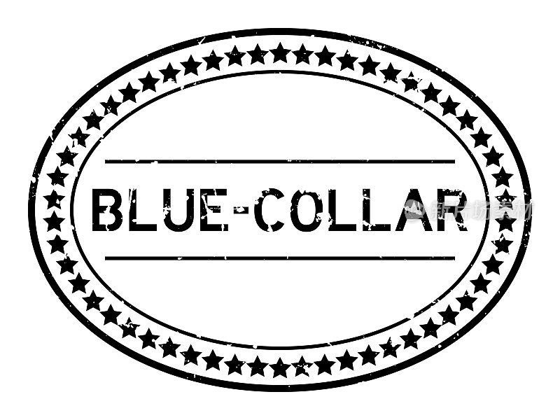 Grunge黑色蓝色领字椭圆形橡胶印章邮票上的白色背景