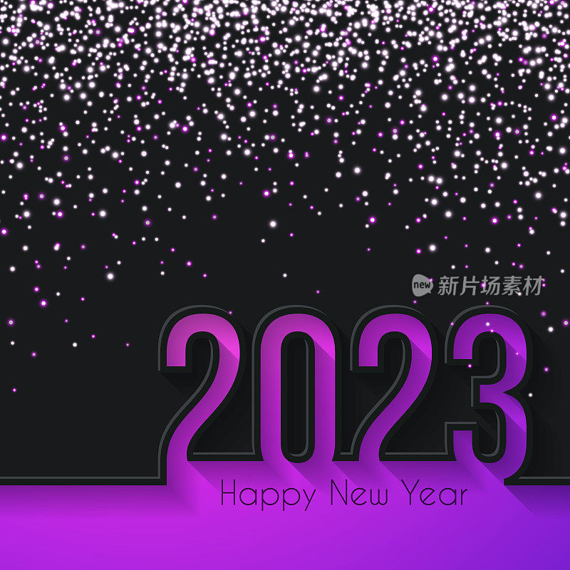 2023年新年快乐，金色闪光-黑色背景