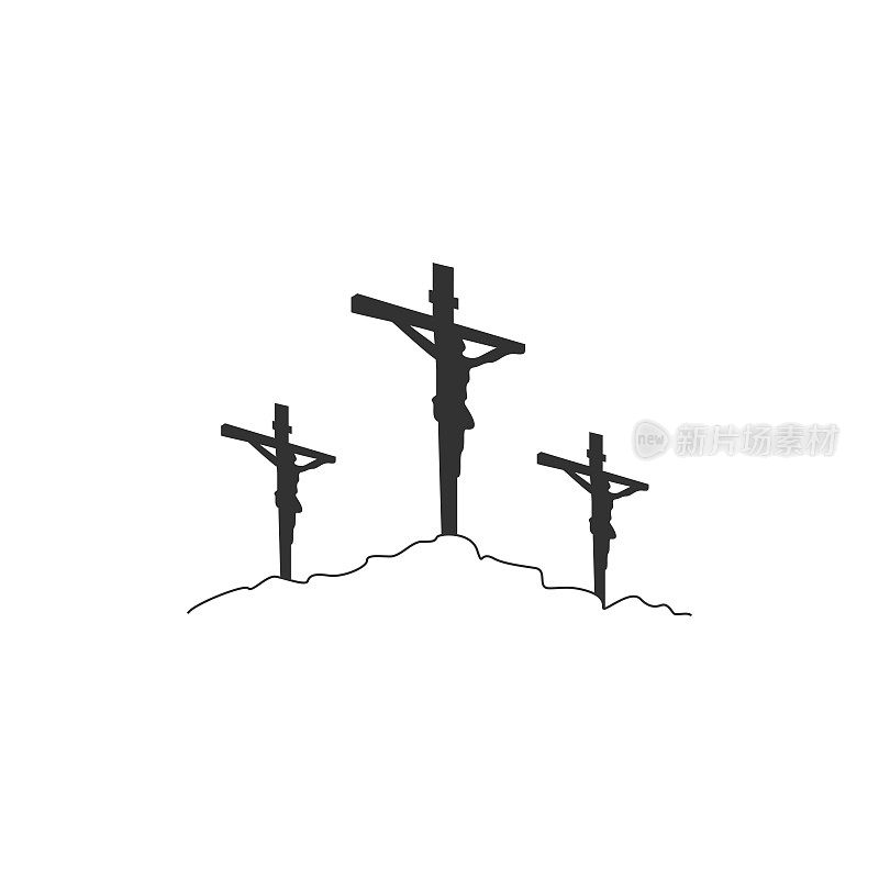 十字架的象征。三个十字架。受难向量。
