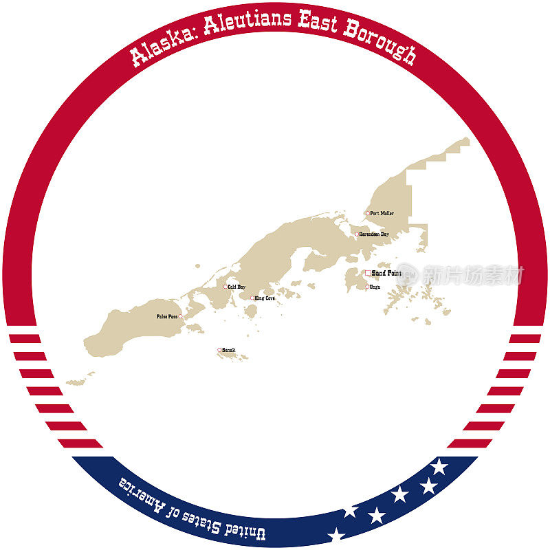美国阿拉斯加州阿留申群岛东区地图。