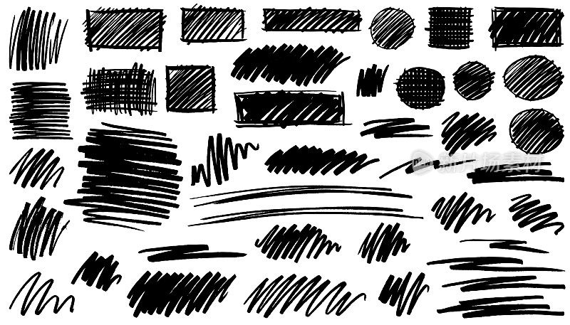 黑色的记号笔，圆形，矩形，正方形和涂鸦形状