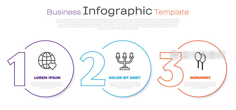 用彩带装饰烛台和气球。业务信息图模板。向量
