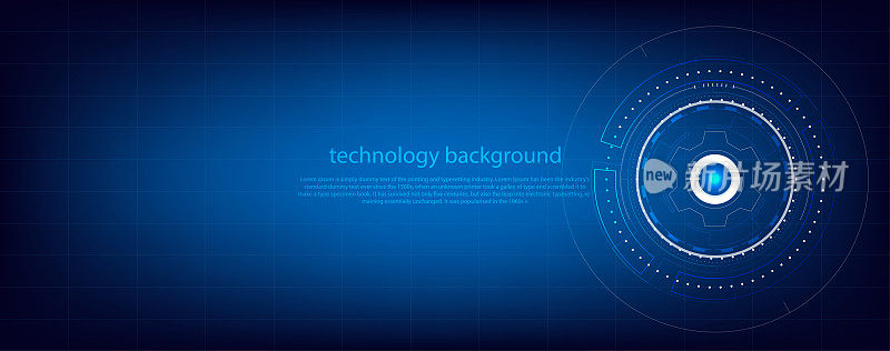 蓝色圆圈和线条技术抽象技术创新概念矢量背景和发光