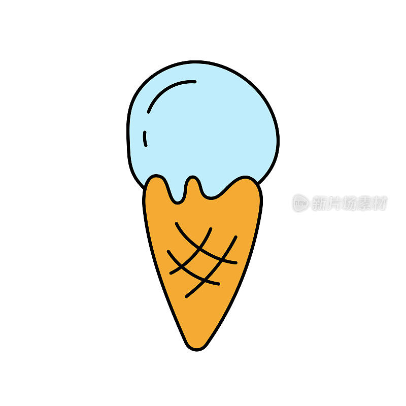 华夫蛋筒里的冰淇淋球孤立的背景。