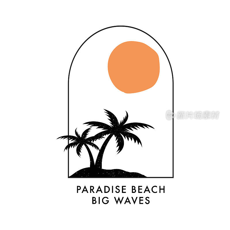 矢量插图冲浪主题徽章设计。用于t恤印花、海报、贴纸等用途。