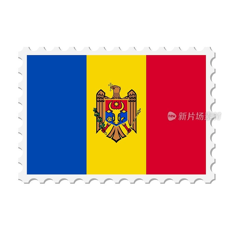 摩尔多瓦邮票。明信片矢量插图与摩尔多瓦国旗孤立的白色背景。