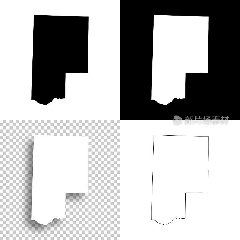 蒙哥马利县，密苏里州。设计地图。空白，白色和黑色背景