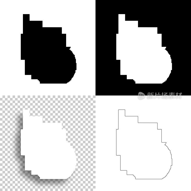 蒙大拿州道森县。设计地图。空白，白色和黑色背景