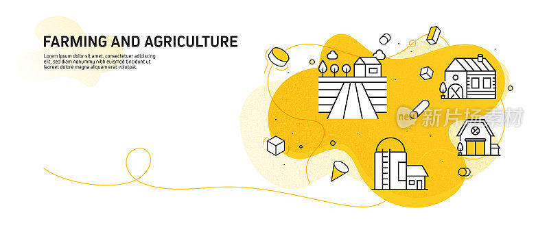 农业和农业相关的现代线条风格矢量插图