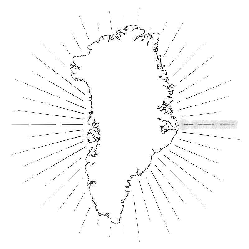 格陵兰地图与阳光在白色的背景