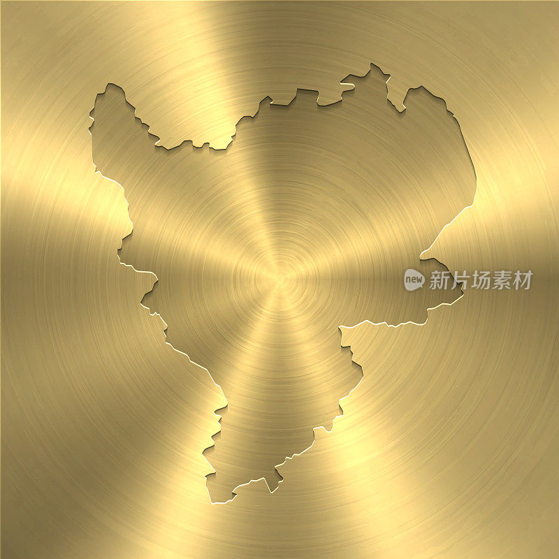 东米德兰地图上的黄金背景-圆形拉丝金属纹理