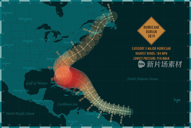 飓风多里安2019轨道北大西洋信息图