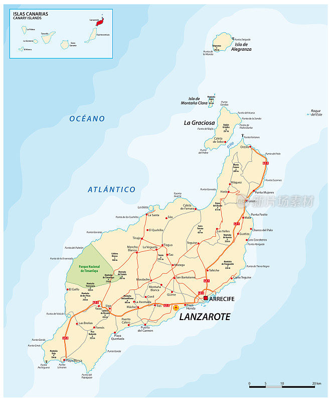 兰萨罗特加那利岛矢量路线图