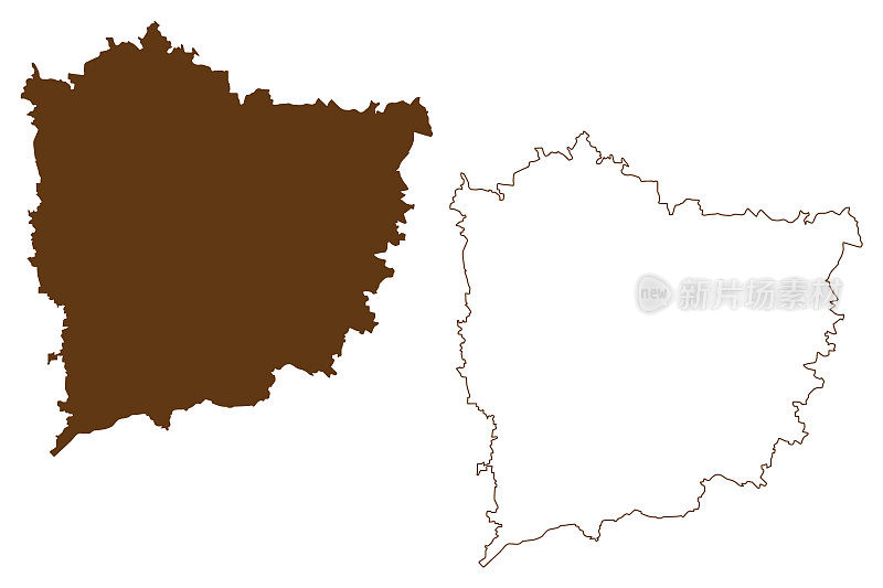 梅森区(德意志联邦共和国，斯瓦比亚农村区，萨克森自由州)地图矢量插图，潦草素描梅森地图