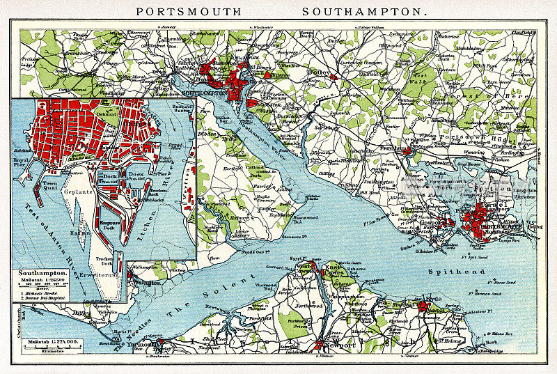 1898年英国朴茨茅斯和南安普顿的古地图