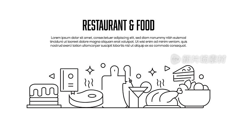餐厅和食品相关的现代线条风格横幅设计