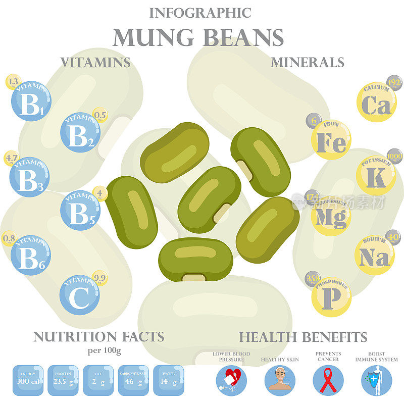 绿豆营养事实和健康益处信息图表