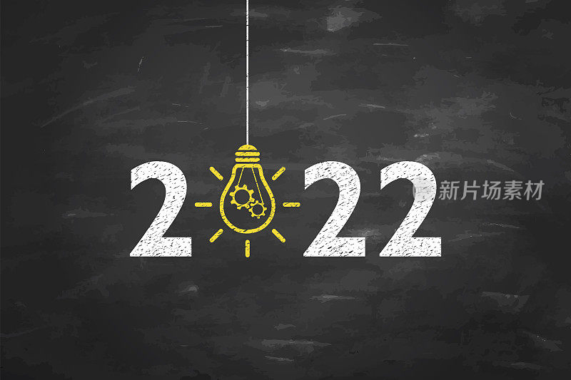 在黑板背景上绘制2022年新年概念