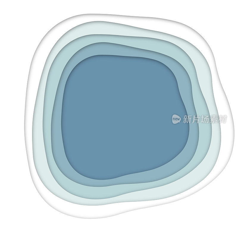洞形图，剪纸纸，六层，深浅的蓝绿色带阴影