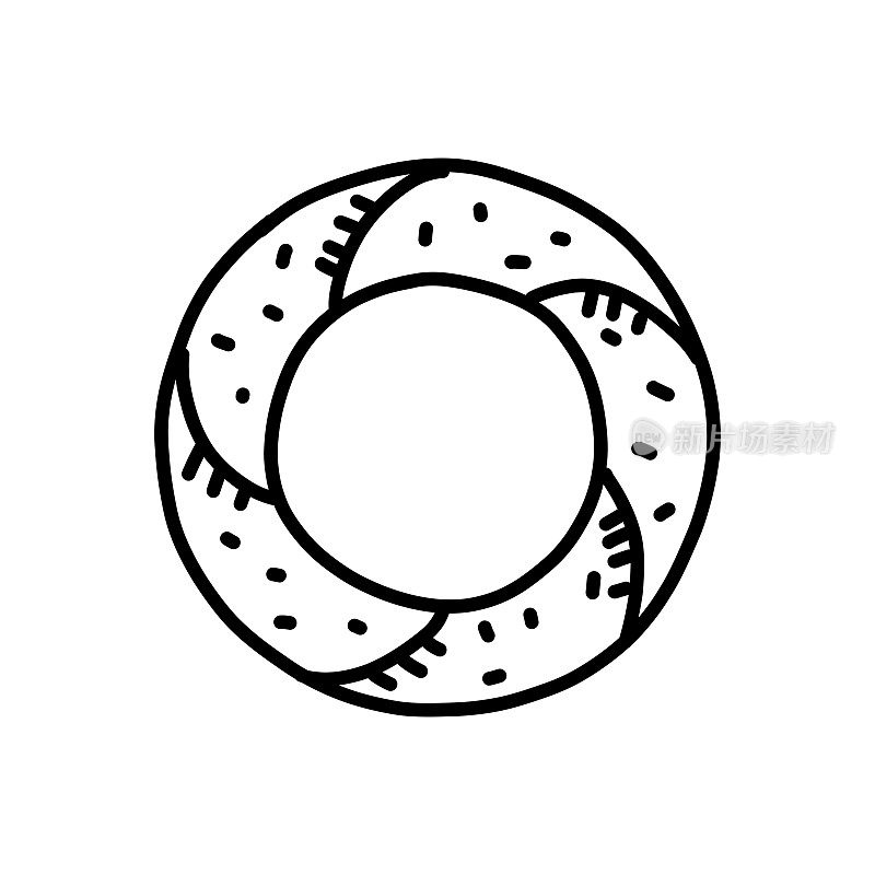 土耳其百吉饼手绘图标，涂鸦风格矢量插图