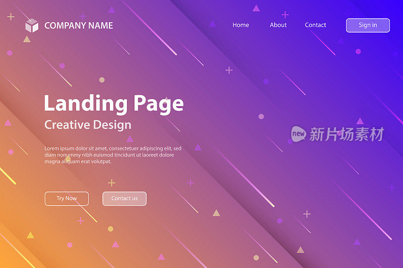 着陆页面模板-抽象设计与几何形状-流行紫色梯度