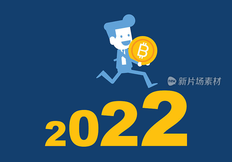 2022年,在通往成功的阶梯上奔跑的商人,通往成功的阶梯,比特币