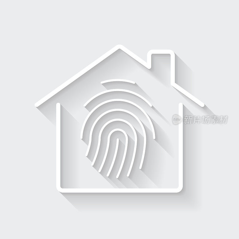 家庭安全-有指纹的房子。图标与空白背景上的长阴影-平面设计