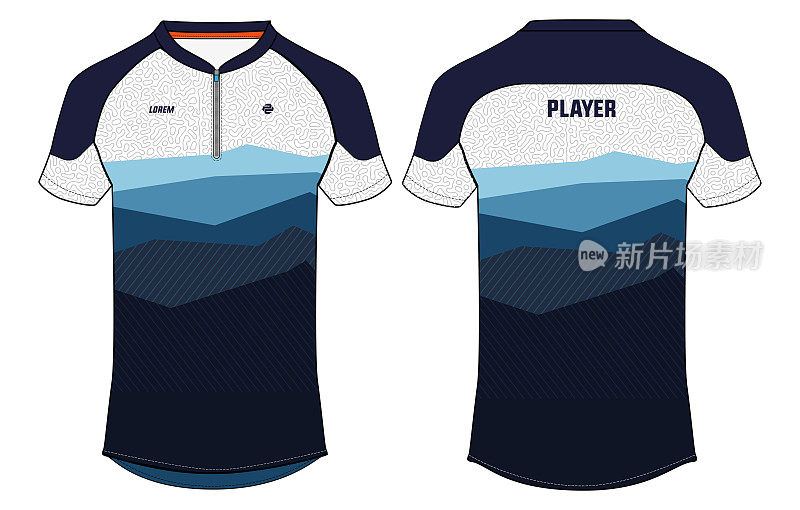 运动运动衫polo领t恤设计平面素描插图，抽象印刷板球运动衫概念与正面和背面为足球，足球，网球和羽毛球制服