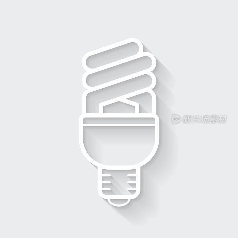 荧光灯泡。图标与空白背景上的长阴影-平面设计