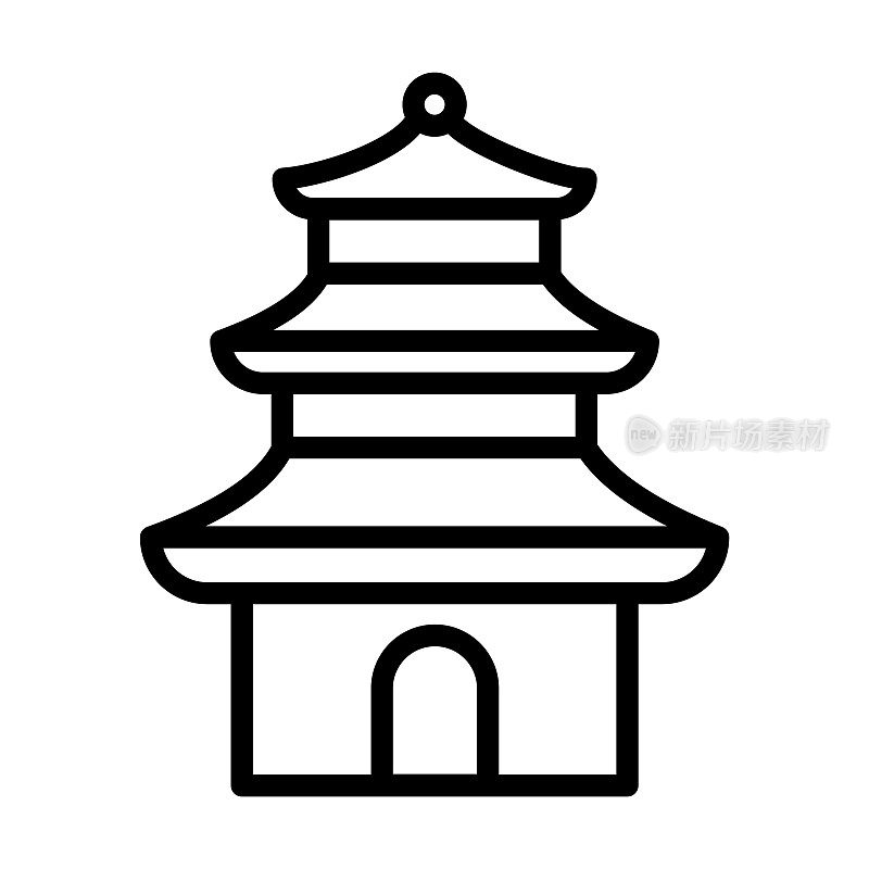佛教寺庙的图标从建筑收藏。薄线性佛教寺庙，日本，地标轮廓图标孤立在白色背景上。线矢量佛寺符号，网络和移动符号。