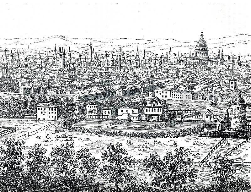 18世纪伦敦城的伦敦天际线，包括英国伦敦的圣保罗大教堂