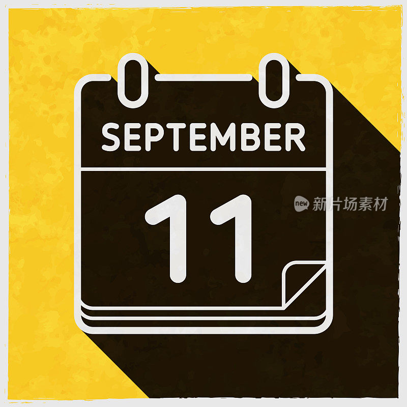 9月11日。图标与长阴影的纹理黄色背景