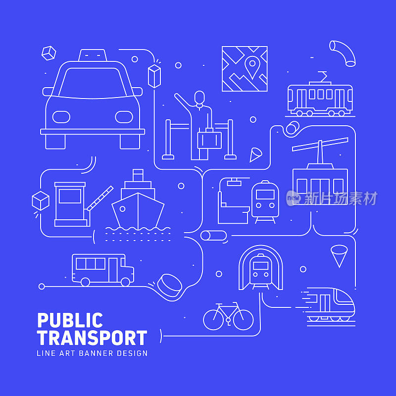公共交通相关线路风格横幅设计网页，标题，小册子，年度报告和书籍封面