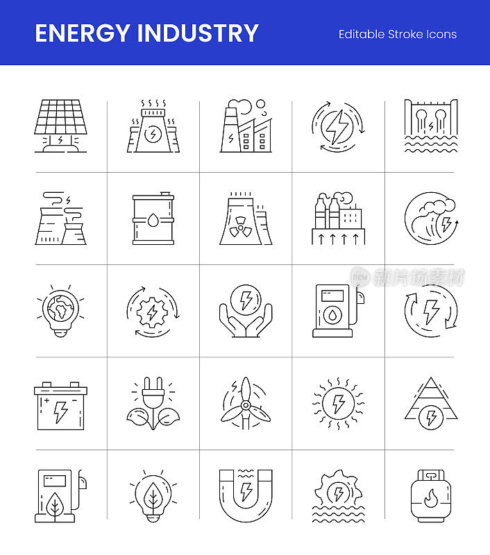 能源工业可编辑描线图标