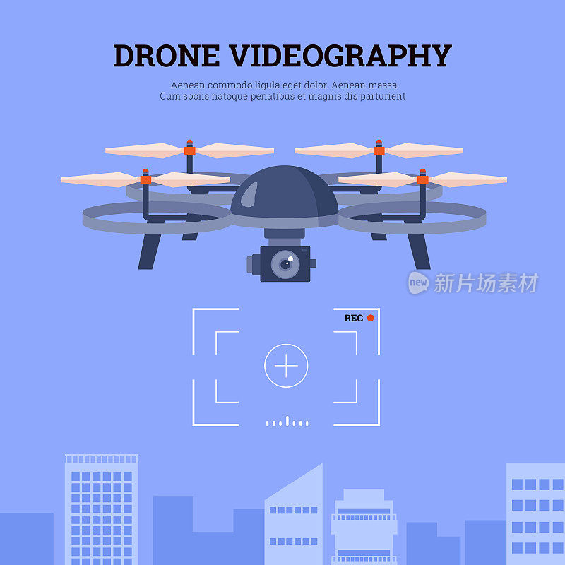 横幅关于无人机视频平面风格，矢量插图