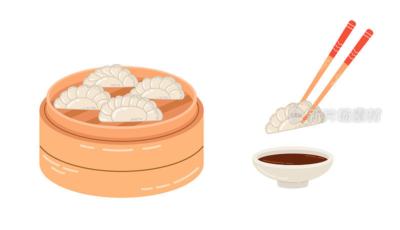 日本传统料理日式煎饺的插图。