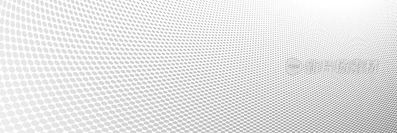 灰色点在3D透视矢量抽象背景，点状图案酷炫设计，波流科学技术或商业空白模板广告。