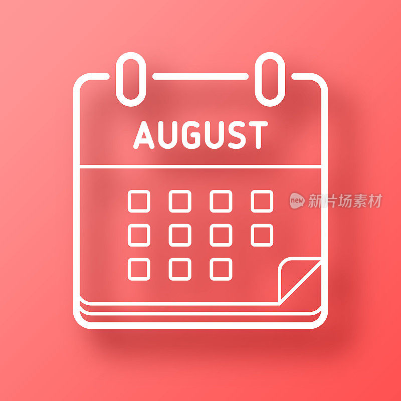 8月日历。图标在红色背景与阴影