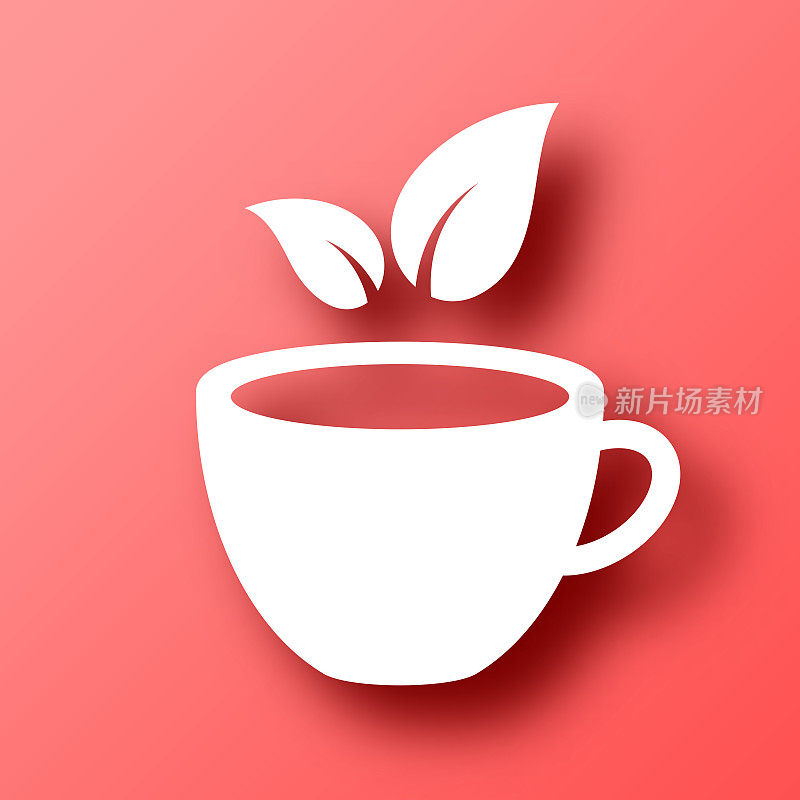 杯子和茶叶。图标在红色背景与阴影